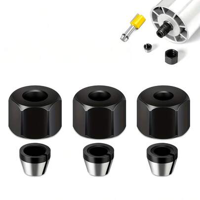 Bộ 6 đầu dao phay chính xác, kèm đai ốc, thép carbon - đường kính 6mm, 6.35mm, 8mm, dùng cho gia công gỗ, chạm khắc, cắt tỉa cạnh, phụ kiện dao phay máy phay điện.