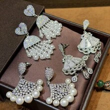 Women Jewelry Sets - Mother-of-pearl Fan-shaped Diamond-encrusted Tassel - View 4
