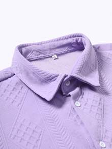 Men's Summer Solid Color Short Sleeve Shirt And Drawstring Shorts Casual Set - Purple - View 9