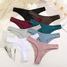 Set Of 10 Panties, 100% Cotton, Thong Style, Breathable, Seamless, Comfortable, Women's Lingerie. - 中性色 - 查看 5