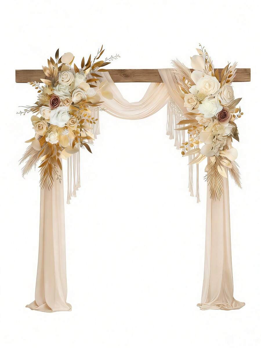 2pcs Luxury Champagne Gold Wedding Arch Floral Decor, Made Of Artificial Rose Clusters And Gold Leaves, No DIY Required, Reusable And Durable. Suitable For Wedding Backdrops, Tabletop Centerpieces, Welcoming Signs, Entryway Decor, Party Decorations, And Baby Shower Decorations.