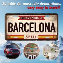 12x6 pouces Plaque murale vintage de Barcelone - Conception du drapeau espagnol avec le texte "Bienvenido A Barcelona", panneau métallique rustique, décoration de maison/garage/café/bar, sans alimentation électrique, décoration murale métallique facile à accrocher, décoration de café - A - Voir 4