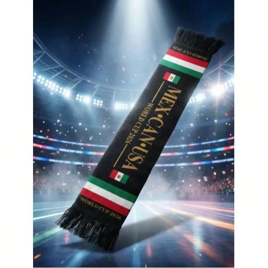 Bufanda de fútbol Mundial 2026 para fanáticos de México, diseño premium con colores vibrantes, ideal para apoyar a tu selección en el estadio, reuniones o desde casa, perfecta para complementar outfits deportivos y demostrar tu pasión en cada momento - Negro y Rojo - Ver 1