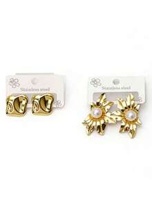 18K镀金不锈钢女士时尚耳环，低过敏性，不褪色，防水，水滴和心形几何图案，优雅饰品 - 彩色 - 查看 16