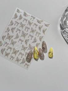 1片闪亮蝴蝶美甲贴纸，精致蝴蝶美甲贴纸，DIY薄硬指甲装饰贴纸，美甲用品，美甲贴纸 - 彩色 - 查看 4