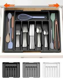 Kitchen Drawer Divider Cutlery Organizer, Plastic Kitchen Storage Rack, Suitable For Kitchen Utensil Classification Storage, Drawer Storage, Cutlery Dust-Proof, Knife, Fork, Spoon Storage Rack, Kitchen Accessories, Kitchen Storage Supplies - Multicolor - View 3