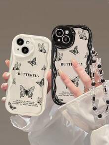 奢华可爱动物蝴蝶手链波浪软透明手机壳，兼容 17/17Air/17Pro/17ProMax/16/16Pro/16Plus/16ProMax 16 13 11 12 14 15 Pro Max 14 15 Plus 保护套 - 黑色 - 查看 3