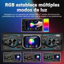 Carsapro Auto Estéreo 1din Pantalla Táctil Reproductor MP3 Lector de Tarjeta SD Bluetooth 6.0 Con USB TYPE-C FM Aux 7 Colors Auto Stereo Negro Estéreo - 2025C - Ver 6