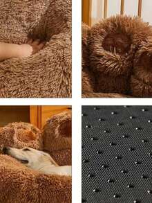 可爱熊掌毛绒宠物床，柔软舒适，适合狗狗/猫咪，小/中/大号宠物舒适防滑睡眠窝 - 棕色 - 查看 4