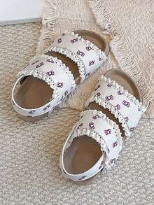 1 đôi sandal chấm bi nơ cho bé gái, viền ren ngọt ngào, đế mềm chống trơn trượt, giày công chúa cho bé, mùa hè - Màu be - Xem 6