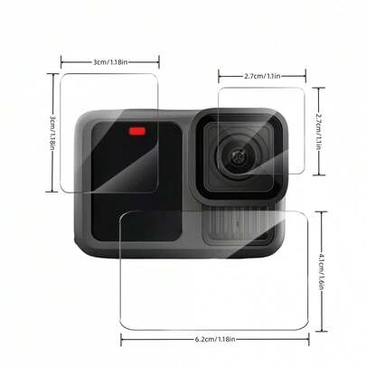 3pcs/Set Tempered Glass Screen Protector Kit For Hero 13/12/11/10/9 Black, Ultra HD 9H Hardness, Scratch-Resistant, Anti-Fingerprint, Bubble-Free Protection For Front, Rear Screens & Lens, Easy Installation, Smooth Surface, Suitable For Action Camera Accessories