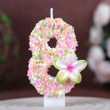 1pc 0-9 Numeric Birthday Candle With Green Edge & 5-Petal Flower, Creative Handmade Candle For Birthday, Anniversary, Party Cake Decoration - View 3