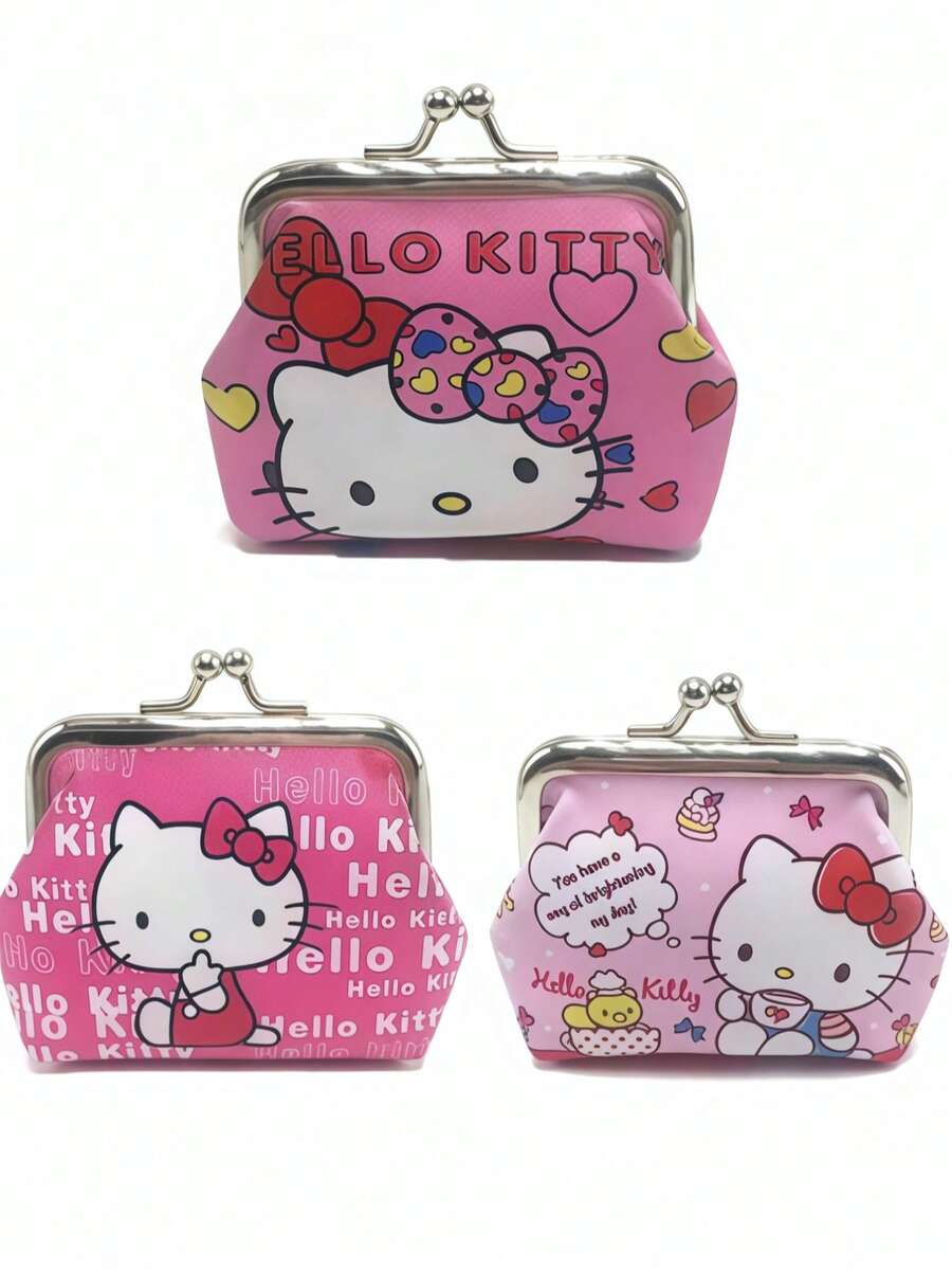 SANRIO 1 pieza Monedero mini lindo de Hello Kitty, con un diseño compacto y adorable con decoración de personaje de gato de dibujos animados, un artículo esencial diario exquisito con un estilo súper lindo