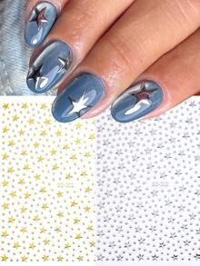 Pegatinas de uñas con estrellas metálicas doradas y plateadas estilo Y2K, disponibles en colores negro, blanco, rosa y azul con brillo autoadhesivo, tanto en colores metálicos como neón. Estas decoraciones de uñas son perfectas para manicuras, fiestas y eventos. - Multicolor - Ver 2