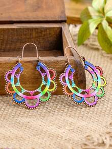TopHanqi Bohemian Rainbow Ombre Retro Earrings, Vintage Hollow Copper Earrings, Vacation Personalized Earrings - Multicolor - View 6
