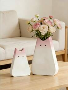 1pc Adorable Cat-Shaped Gradient Pink And White Vase, A Nordic-Style Home Decor Item, Suitable For Living Rooms, Entryways, And Desktop Flower Arrangements. - Pink Standing Cat - View 2