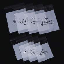 100个/包 4种款式 混合英文文字 白色自封袋，礼品包装，珠宝收纳，节日礼品派对包装袋，糖果零食非接触式食品包装袋 - 查看 3