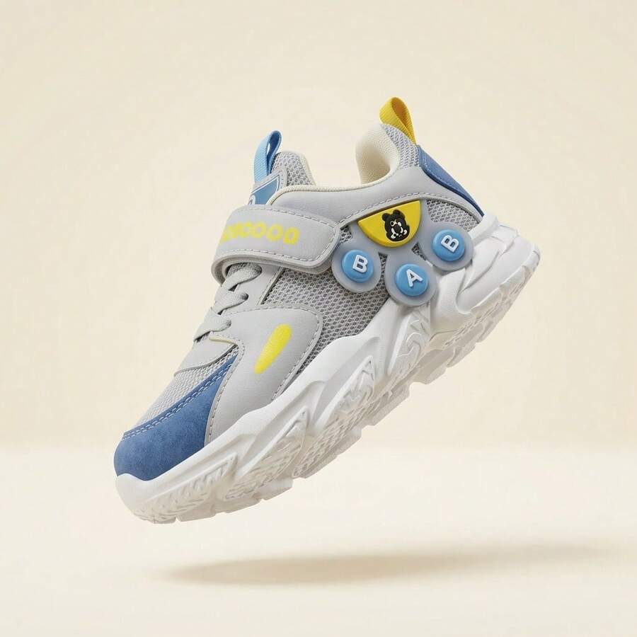Tenis de niña y tenis para niña, zapatos deportivos casuales de cuero sintético con malla transpirable, calzado infantil con tira de  y suela gruesa antideslizante con amortiguación, decoración de letras, estilo de moda cómodo y ligero, zapatos para niña resistentes para correr y jugar. - Azul - Ver 1