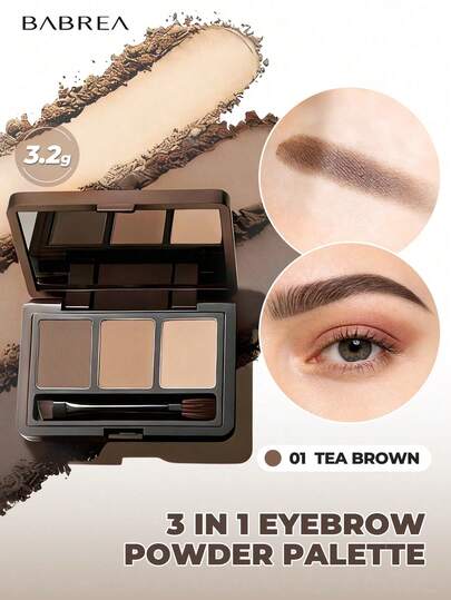 babrea Kit de maquillaje de cejas de 3 colores, paleta profesional de contorneado de cejas, paleta de polvo de relleno de cejas resistente al agua y de larga duración con espejo y pincel