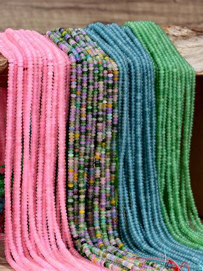 Hạt đá tự nhiên nhiều màu sắc, kích thước 4*2mm (185-190 hạt), thích hợp để làm đồ trang sức bao gồm vòng tay, dây chuyền và bông tai, nguồn cảm hứng sáng tạo từ đá Aventurine xanh và đá Shoushan.