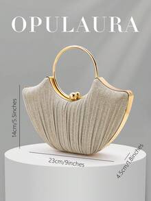 OpulAura 女款金屬質感奢華晚宴手拿包 高端派對包 靜奢風 閃亮晚宴包 禮服搭配包 適合舞會、派對、婚禮、新娘、伴娘、生日禮服 手持手拿包 - 金色 - 查看 5
