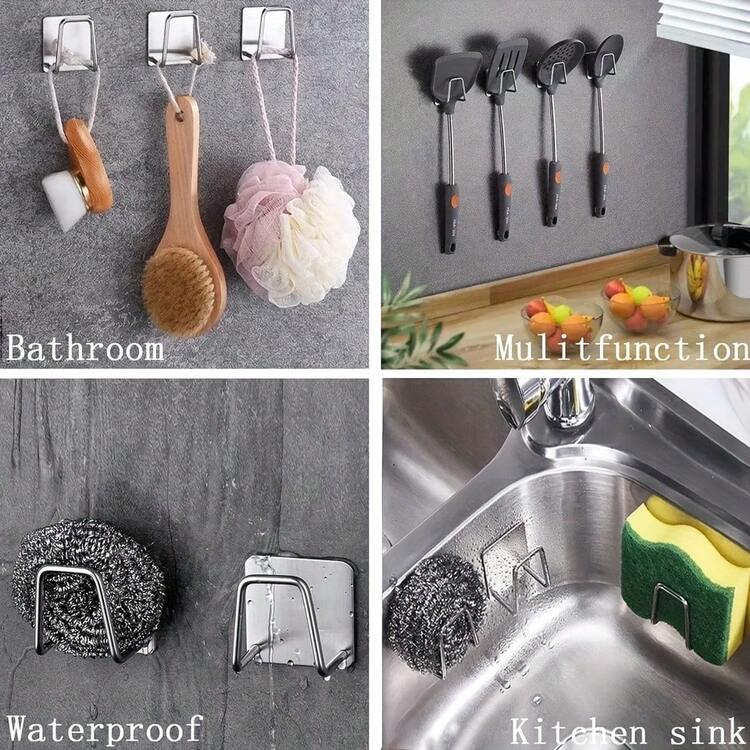 8/4/2/1 Móc treo đa năng, Giá đựng đồ treo tường, Giá treo đồ đa năng, Giá để đồ dưới bồn rửa cho nhà bếp và phòng tắm, Giá đựng miếng bọt biển bằng thép không gỉ, Không cần khoan khi lắp đặt, Hoàn hảo để đựng thớt, nắp nồi, và cũng có thể được sử dụng như giá đỡ cân thông minh và giá đựng đồ tiện dụng. - Móc đa năng bằng thép không gỉ - Xem 4