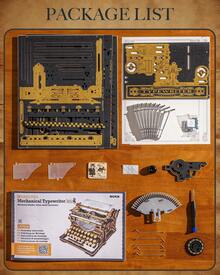 Robotime LK703B 3D Wooden Typewriter Puzzle – Black And Gold Mechanical Model Kit, Fully Functional DIY Toy, Vintage Home/Office Decoration, And Collectible Gift For Adults And Teens - 黑色 - 查看 7