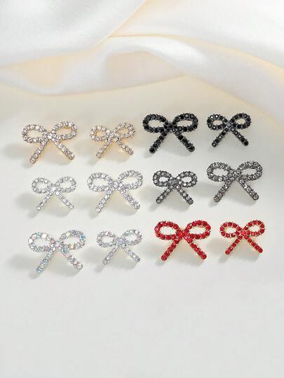 4对/套 时尚金属蝴蝶结纽扣，用于服装装饰，镶钻蝴蝶结纽扣，DIY缝纫配件，适用于连衣裙、外套、包包