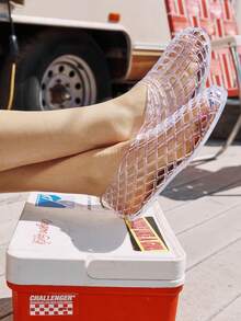Clear Hollow Out Ballerina Shoes Ballet Flats For Women Back To School Summer Beach Slip-On Round Toe Outdoor Shoes - 白色 - 查看 3