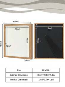 1pc 8x10 Wooden Shadow Box Frame For Dried Flowers, 3D Deep Display Case For Bouquets, Specimens & Memorabilia, Rustic Wood Color Photo Frame For Tabletop & Wall Decor, Wedding Keepsake & Graduation Medals Holder, Decorative Floating Picture Frame For Crafts, DIY Gift - 1PC - View 4
