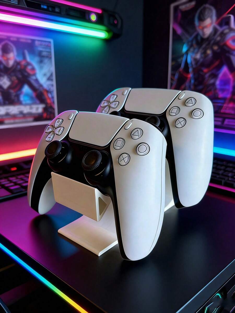 2-In-1 Game Controller Holder, Game Controller Storage Rack, Durable Plastic, Space-Saving Desktop Storage, Minimalist White And Black Design, High-Quality Plastic, Gaming Accessories, Compact Design, Sturdy And Durable, Suitable For Home Entertainment And Video Games, Holder And Rack Set, Accessories - Multiple Styles - View 1
