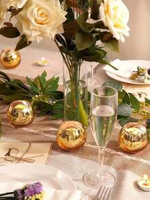 1pc Gold Round Glass Candle Holder, Suitable For Wedding Table Decor, Birthday Party Celebration, Home Room Decoration - Multicolor - View 7