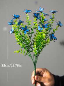 Kmitang 35cm 7 Gabeln künstliche Eukalyptuspflanzen mit Schmetterlingsblüten, Fake Eukalyptuszweige Blätter tropische falsche Gräser Kunststoff Grünpflanze für Heim Garten Party Hochzeit Rasen Dekoration ohne Topf 1 Stück - Verschiedenfarbig - Übersicht 11