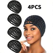 4pcs Hair Net Caps, Sleep Hair Nets, Head Covers For Wigs, Black Mesh Wrap Caps, Crochet Wave Chef Hats, Hair Bun Bouffant Caps, Suitable For Women Ballet Dancers Sleep Bonnet - Multicolor - View 11