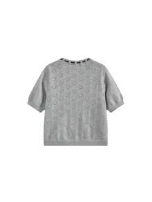 Áo dệt kim tay ngắn khoét hình trái tim, áo croptop ôm dáng có nơ cho mùa hè - Xám - Xem 6