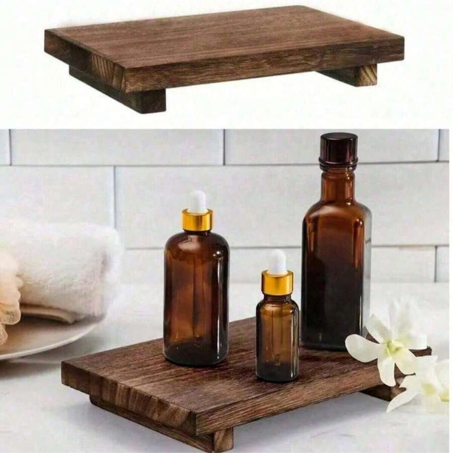 1pc Minimalist Style Wooden Footstool, With Wooden Tray And Support Base, Rustic Style Tray, Multi-Purpose Home Decor, Suitable For Bathroom, Living Room, Kitchen, Soap Dish, Flower Stand, Etc. - 長方形款 - 查看 1