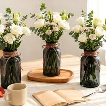 Vintage Glass Flower Vase, Farmhouse Glass Centerpiece Vases Mason Jars For Weddings, Parties & Home Decor Bulk (12, Transparent)  Bud Vases For Flowers For Rustic Wedding KDW8 - 黑色的 - 查看 5