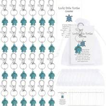 Bộ 60 móc khóa hình rùa may mắn, bao gồm 20 móc khóa hình rùa may mắn, 20 túi vải organza trong suốt màu trắng và 20 thiệp chúc mừng gia đình và bạn bè. - Xem 13