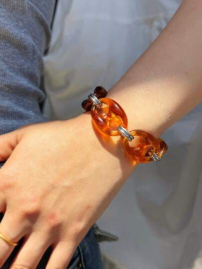 1 chiếc vòng tay nhựa màu hổ phách hình học tối giản, thanh lịch, độc đáo, phù hợp để đeo hàng ngày, đi làm, dự tiệc hoặc các dịp lễ hội.