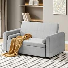 2 Seater Sofa Bed, 3 In 1 Convertible Corner Sofa Bed, Pull Out Linen Double Sleeper Chair Bed With Pocket And Adjustable Backrest For Living Room - Light Grey - View 9