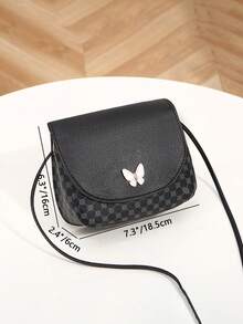 Mini Butterfly Print Decorated Metal Crossbody Shell Bag - Black - View 3