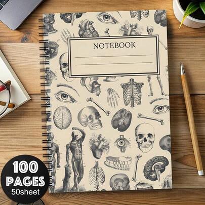 1 buc. Jurnal de călătorie cu schelet de asistentă medicală estetică, planificator spiralat esențial pentru școala de asistență medicală pentru femei, cadouri de apreciere pentru asistente medicale, caiet de anatomie umană, blocnotesuri de absolvire a asistentei medicale, organizator personal, fără pix inclus.