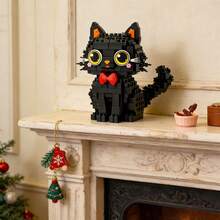 豪华1651件套迷你积木游戏，适合成人作为玩具缓解压力和焦虑，趣味成人游戏套装，创意宠物模型拼搭拼图，完美生日礼物，一套黑猫拼搭模型（含贴纸） - 彩色 - 查看 3