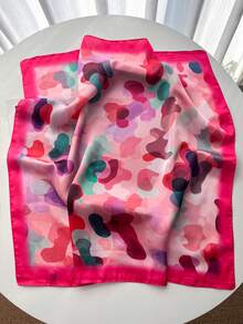 1 pieza Pañuelo de seda sintética con estampado de leopardo para mujer, accesorio de pañuelo de cabeza versátil y de moda - Rosa Fucsia - Ver 3