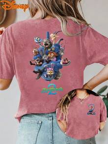 Disney License T Shirts,Disney Zootopia 2 All Character Graphic T-Shirt, Women's Oversized Cute Cartoon Print Short Sleeve Tee, Casual Loose Fit Top For Zootopia Fans, Daily Wear, Disney Trips, Theme Park Outings & Family Vacations ,Camiseta, Summer Outfits For Women, Summer Clothes, Summer Tops, Tops For Women, Festival Outfits, Summer Tops For Women, Mother's Day, Mother's Day Clothing, Gifts For Family And Friends, Spring Outfits For Women, Officially Licensed Disney T-Shirts, Disney Men's And Women's Spring/Summer Fashion Casual Short-Sleeve T-Shirts - 玫紅色 - 查看 1