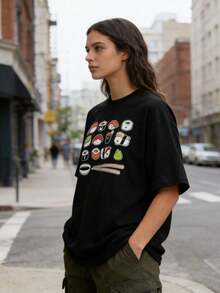 Women's 90s Retro Baseball Graphic T-Shirt - "Sandlot Legends Never Die" - Vintage-Inspired Short Sleeve Casual Tee - 黑色 4 - 查看 5