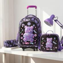 Bộ 3 món ba lô kéo cho bé gái, ba lô kéo 16 inch kèm túi đeo chéo và hộp bút. - Túi kéo dành cho bé gái - Xem 3