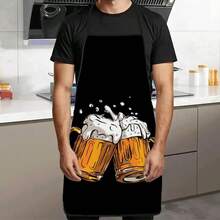1pc Funny Beer Mug Printed Apron, Black Background Contrasting Beer Cheers Pattern, Durable Cooking Apron Suitable For Bakers, Cake Decorators, BBQ Enthusiasts, Gardeners, Painters, Manicurists - Perfect Gift For Home And Professional Chefs - Multicolor - View 4