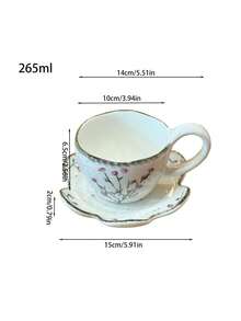 1 Set, Modern Minimalist Ceramic Cup & Saucer, Heat-Resistant Hand-Painted Petal Cup & Saucer, Tea/Coffee Cup & Saucer Set, Gift For Friends & Family, Suitable For Home, Office, Gathering - Multicolor - View 5