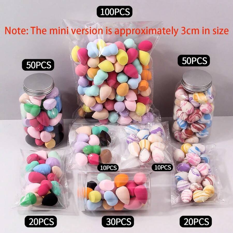 10/25/50/100-Pack Random Color & Shape Makeup Sponges, Latex-Free Blending Tools For Liquid/Cream/Powder - 50個,附盒 - 查看 1